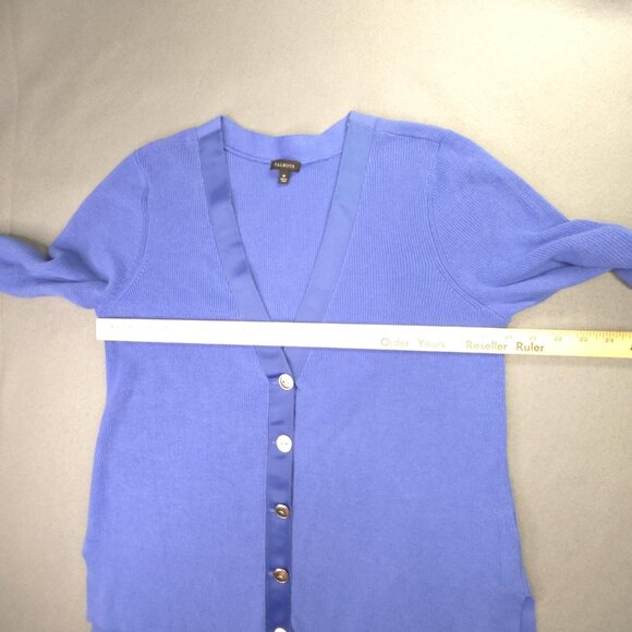 Talbots Cardigan Sweater Womens Medium Blue V-Neck Button Front Satin Trim Knit - Picture 10 of 13